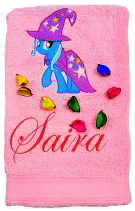 TurtleLittle, Cotton, Trixie Unicorn Pony Personalised Kids Bath Towel, 500 GSM (Set of 1, Pink)