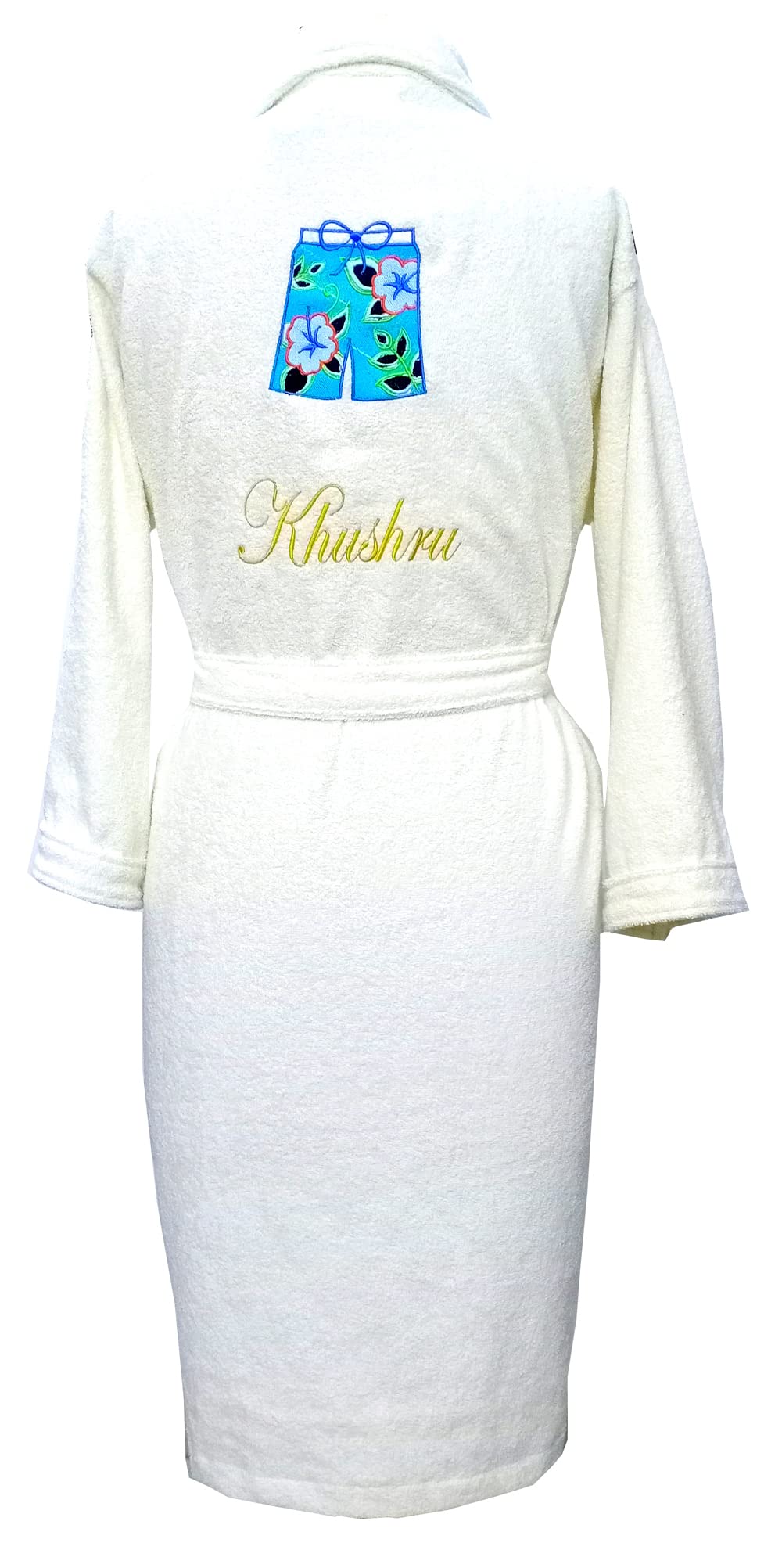 TurtleLittle, Cotton, Personalized Beach Shorts Bathrobe for Teenager Boys with Name and Initials, 350 GSM (Set of 1, Ivory White)