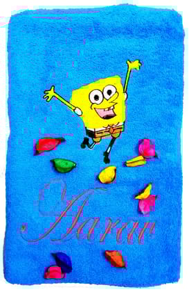 TurtleLittle, Cotton, Spongebob Square Pants Personalised Kids Bath Towel, 500 GSM (Set of 1, Blue)