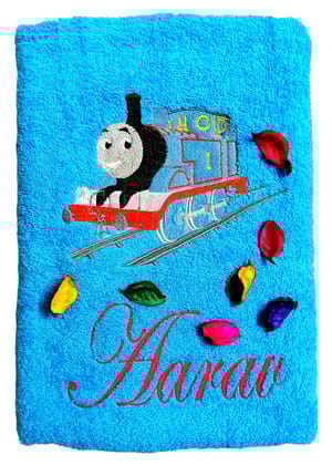 TurtleLittle, Cotton, Personalised Thomas Train Engine Embroidered Kids Bath Towel, 500 GSM (Set of 1, Blue) TurtleLittle, Cotton, Personalised Thomas Train Engine Embroidered Kids Bath Towel, 500 GSM (Set of 1, Blue)