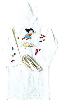 TurtleLittle, Cotton, Baby Wonder Woman Bathrobe with Hood for Kids, 4 to 6 Years, with Name and Initials, 350 GSM (Set of 1, Ivory White) TurtleLittle, Cotton, Baby Wonder Woman Bathrobe with Hood for Kids, 4 to 6 Years, with Name and Initials, 350 GSM (Set of 1, Ivory White)