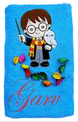 TurtleLittle, Cotton, Baby Harry Potter with Owl Superhero Personalised Kids Bath Towel, 500 GSM (Set of 1, Blue)