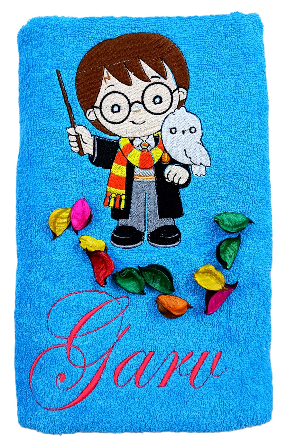 TurtleLittle, Cotton, Baby Harry Potter with Owl Superhero Personalised Kids Bath Towel, 500 GSM (Set of 1, Blue)