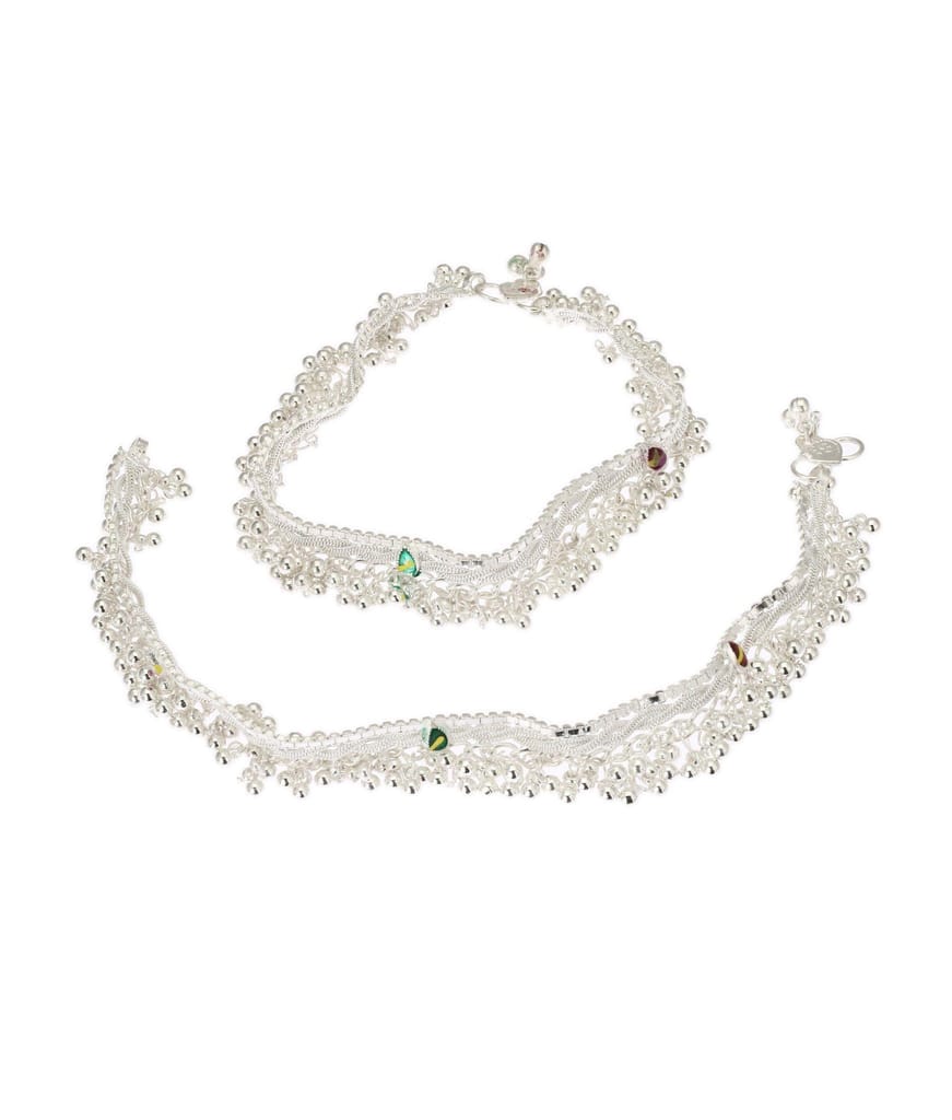 Fashion World Beads Studded Silver Payal Kashmiri Anklet for Girls and Women - Anklets | Buy online on ZillyBuy