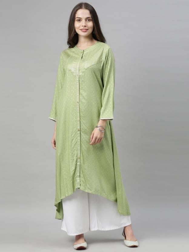 Women Printed Viscose Rayon Frontslit Kurta  (Green)