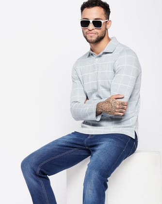 Hang N Hold Men's Solid Polo neck full sleeves Tshirt