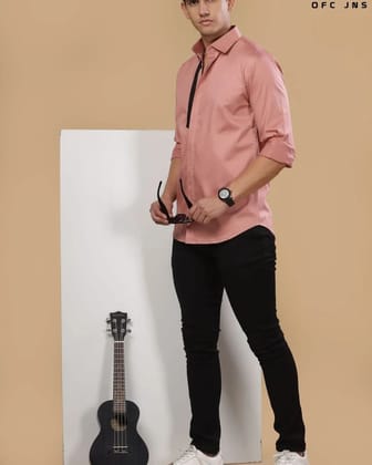 Men Regular Fit Solid Mandarin Collar Casual Shirt