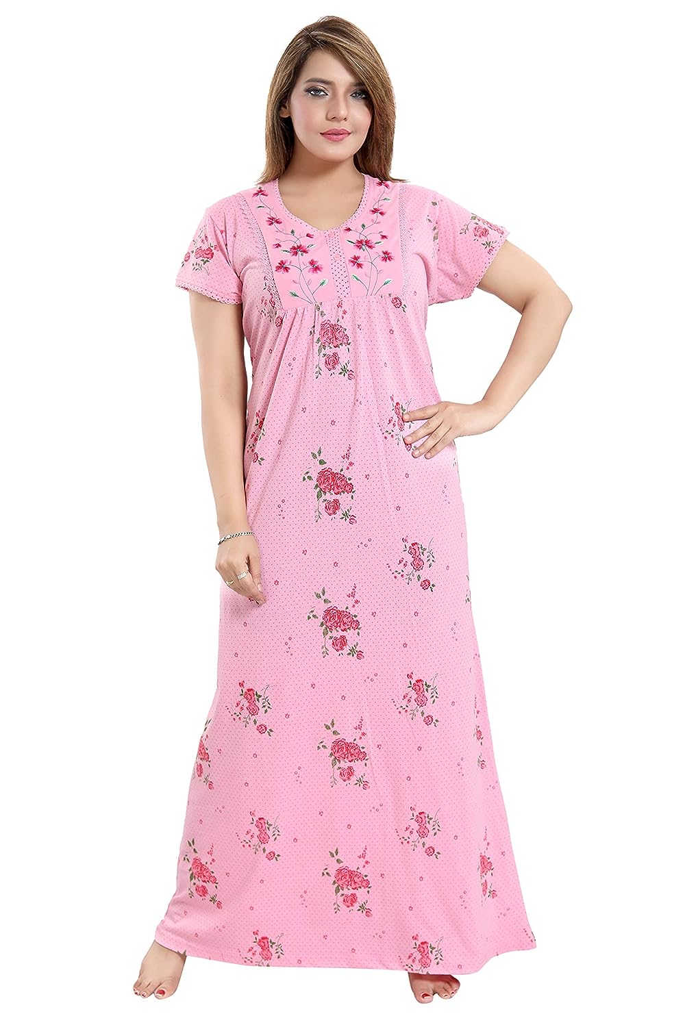 Long Length Half Sleeves And Front Button Closure Soft Cotton Ladies Night  Gown at Best Price in Kolkata | Eenakshi Enterprise