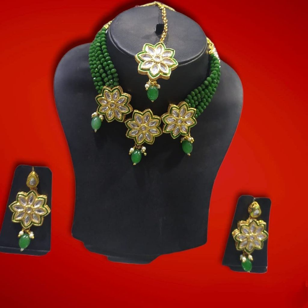 Yash Jewellery Kundan Necklace With Earrings Maangtika High Quality For Girls Women