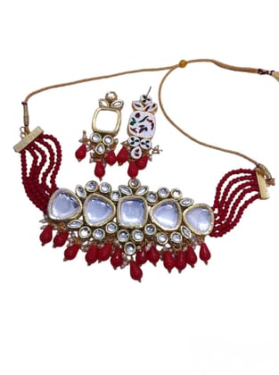 Yash Jewellery Red Color Heavy Kundan Jewelry Choker Set Girls Women Back Meena