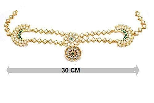 sanjog Women's Brass Metal Kunzite Gem Embellished Rajputi Rajasthani Borla sheeshphool Matha Patti (Green)