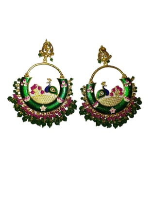 Yash Jewellery Peacock Design Green Color Earrings