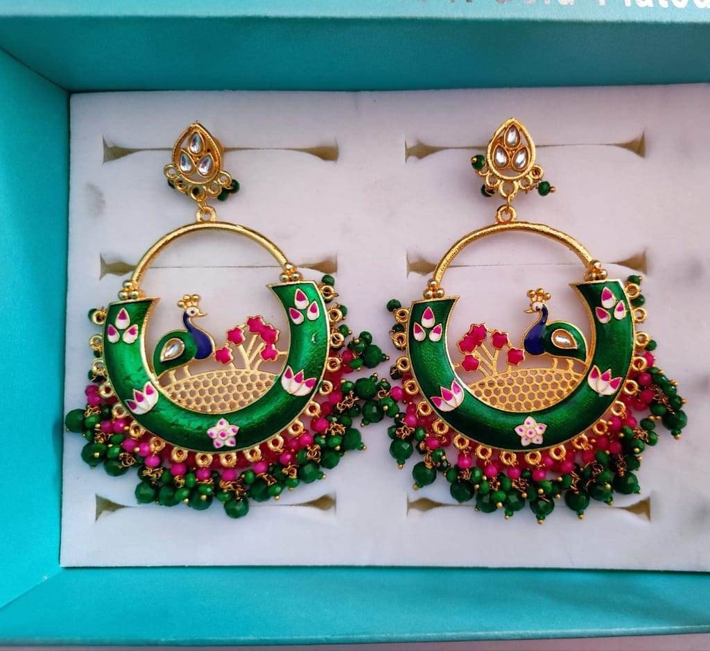 Yash Jewellery Peacock Design Green Color Earrings