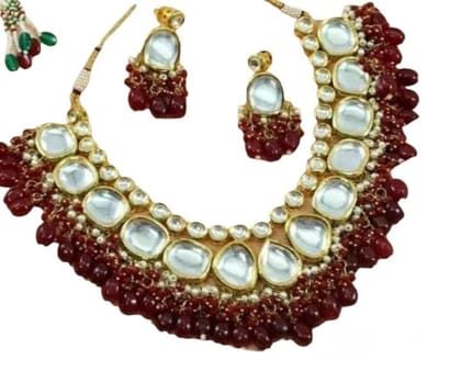Yash Jewellery Maroon Color Kundan Necklace Set For Women