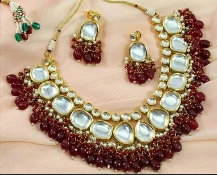 Yash Jewellery Maroon Color Kundan Necklace Set For Women