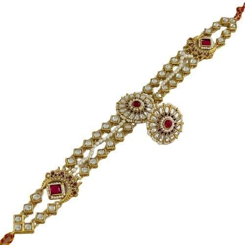 Yash Jewellery Mangtika For Women -Traditional Bridal Large Sheeshphool Rajasthani Maang Tikka With Borla, Minakari Kundan And Pearls Mathapatti For Women And Girls, traditional Jewellery (Pink)