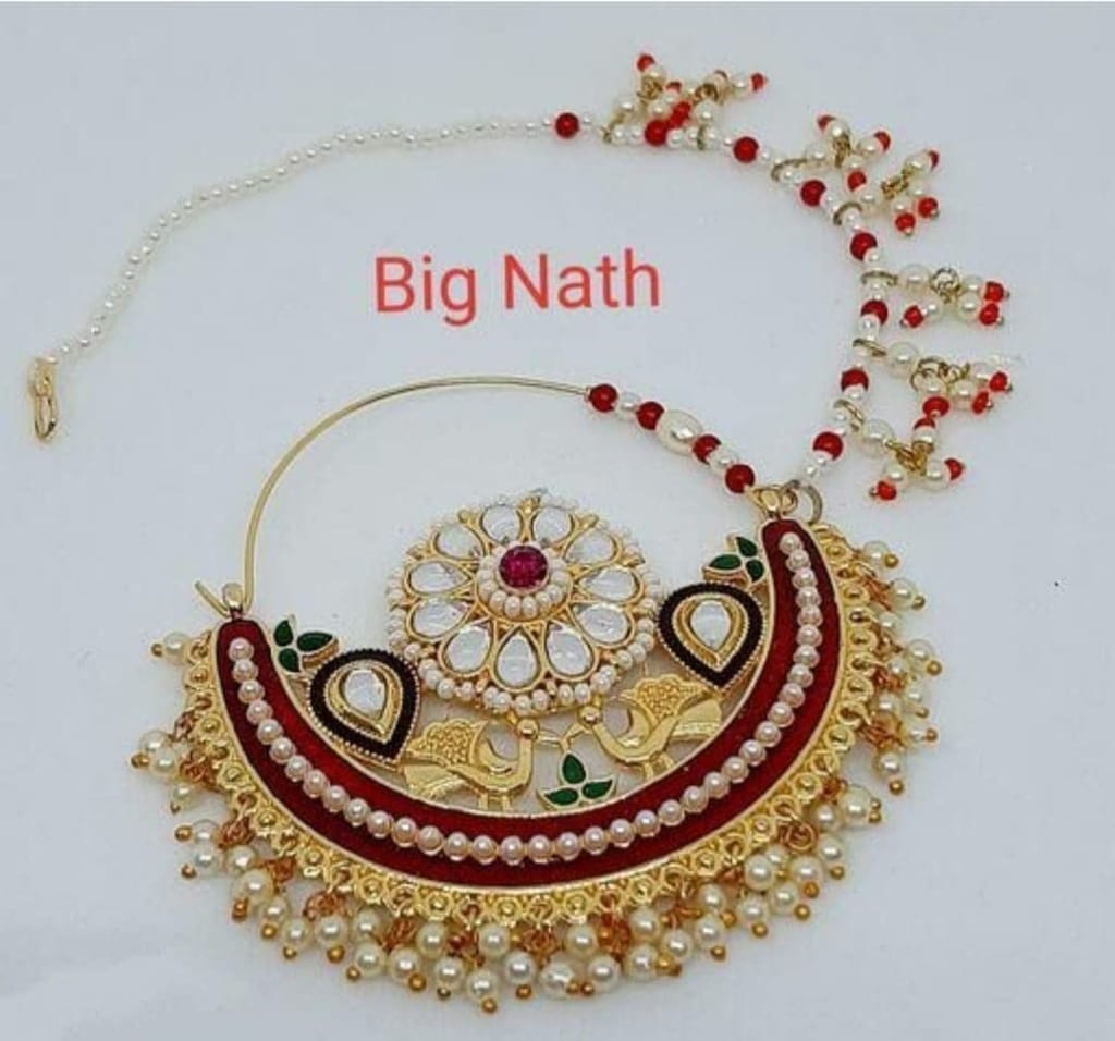 Sparkling Women's Gold Plated Alloy Traditional Ethnic Bridal Nose Ring/Nathiya/Nath for Women And Girls