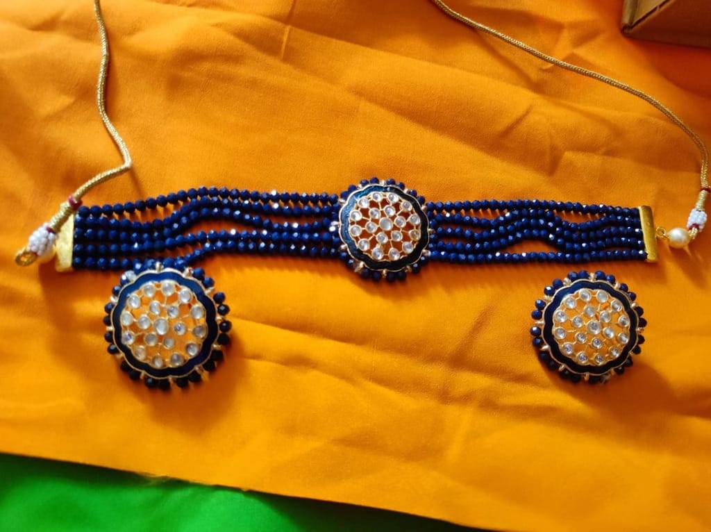 Yash Jewellery Blue Color Necklace Set For Women