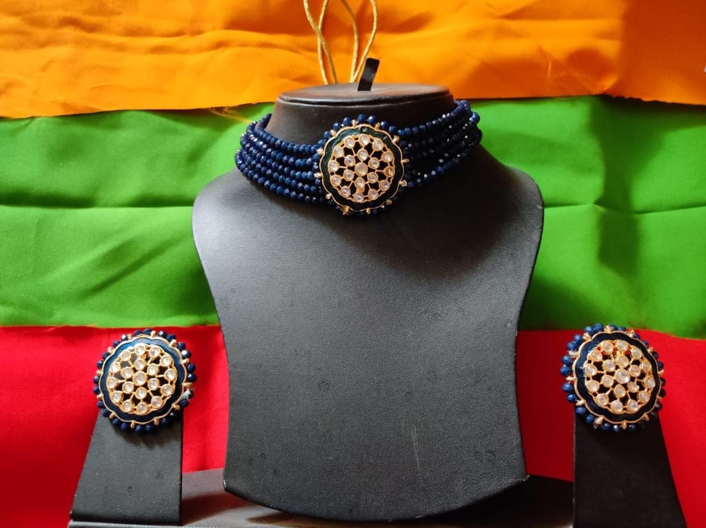 Yash Jewellery Blue Color Necklace Set For Women