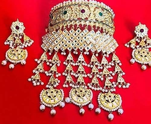 ROOPSI Red Copper Rajputi Kundan Aad for Women