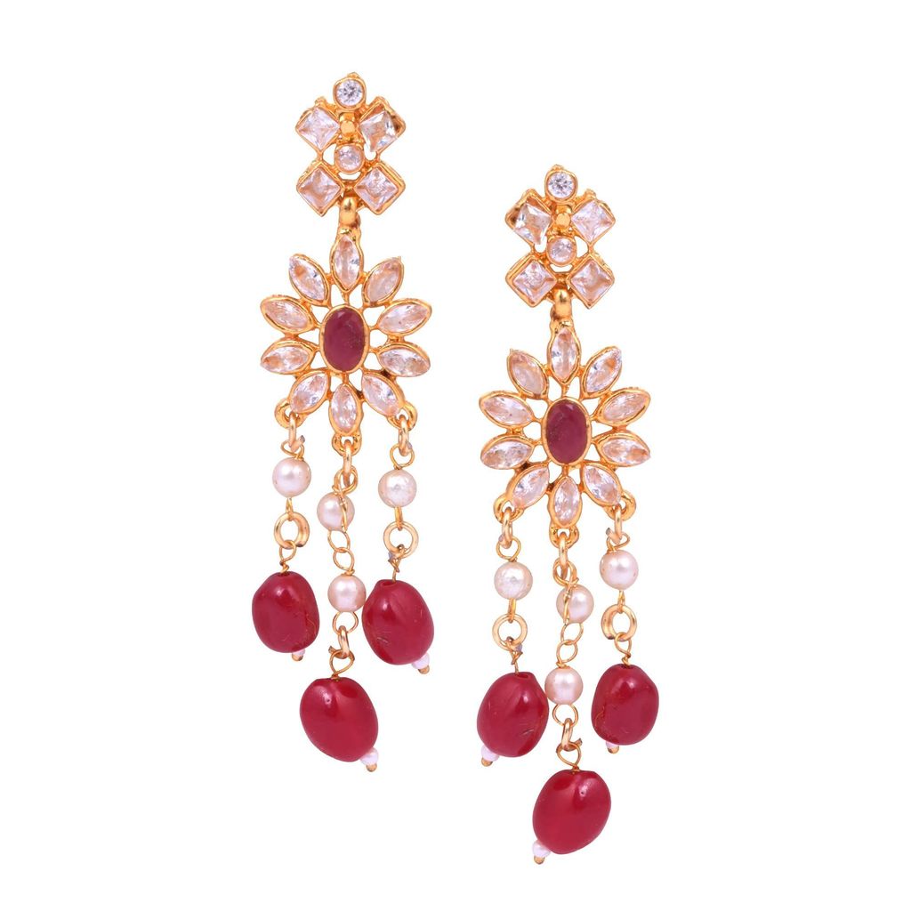 Steorra jewels Red Beads Indian Traditional Ethnic Jaipuri Wedding Style Gold Plated With Stone Pendant Jewellery Choker Necklace Set With Matching Earrings For Women (choker necklace)