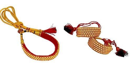 Saraa Fabric Red Traditional Gold Plated Adjustable Rajputi/Rajasthani Necklace with Pochi Set for Women