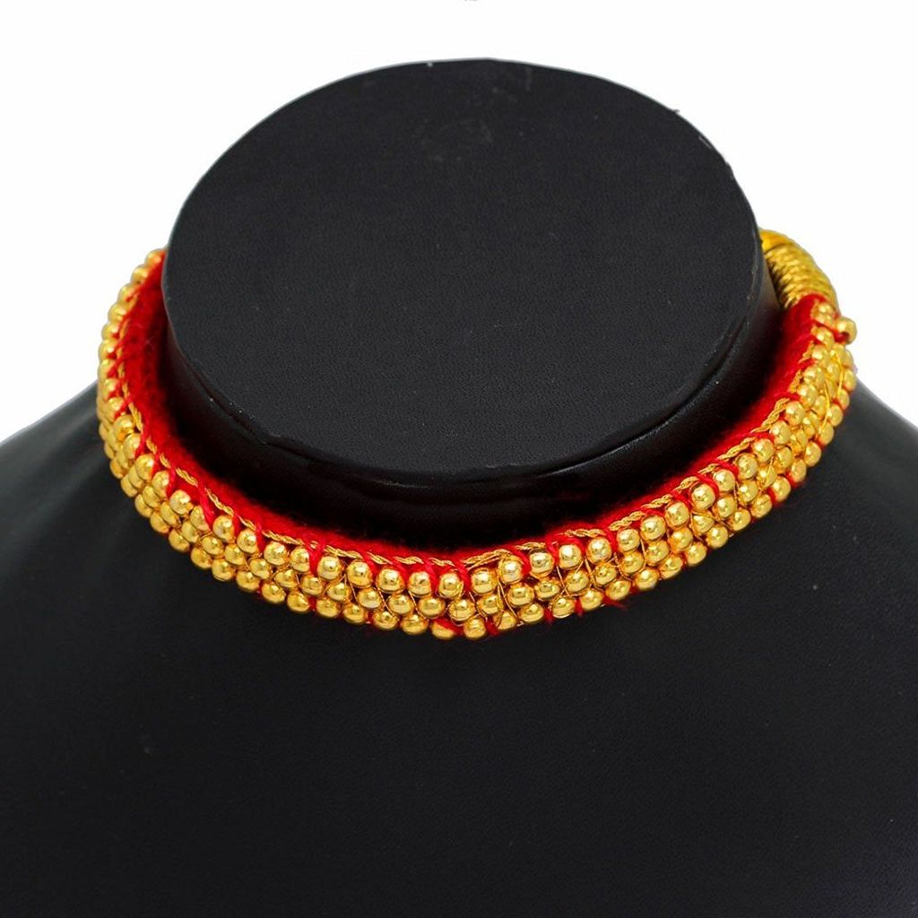 Saraa Fabric Red Traditional Gold Plated Adjustable Rajputi/Rajasthani Necklace with Pochi Set for Women