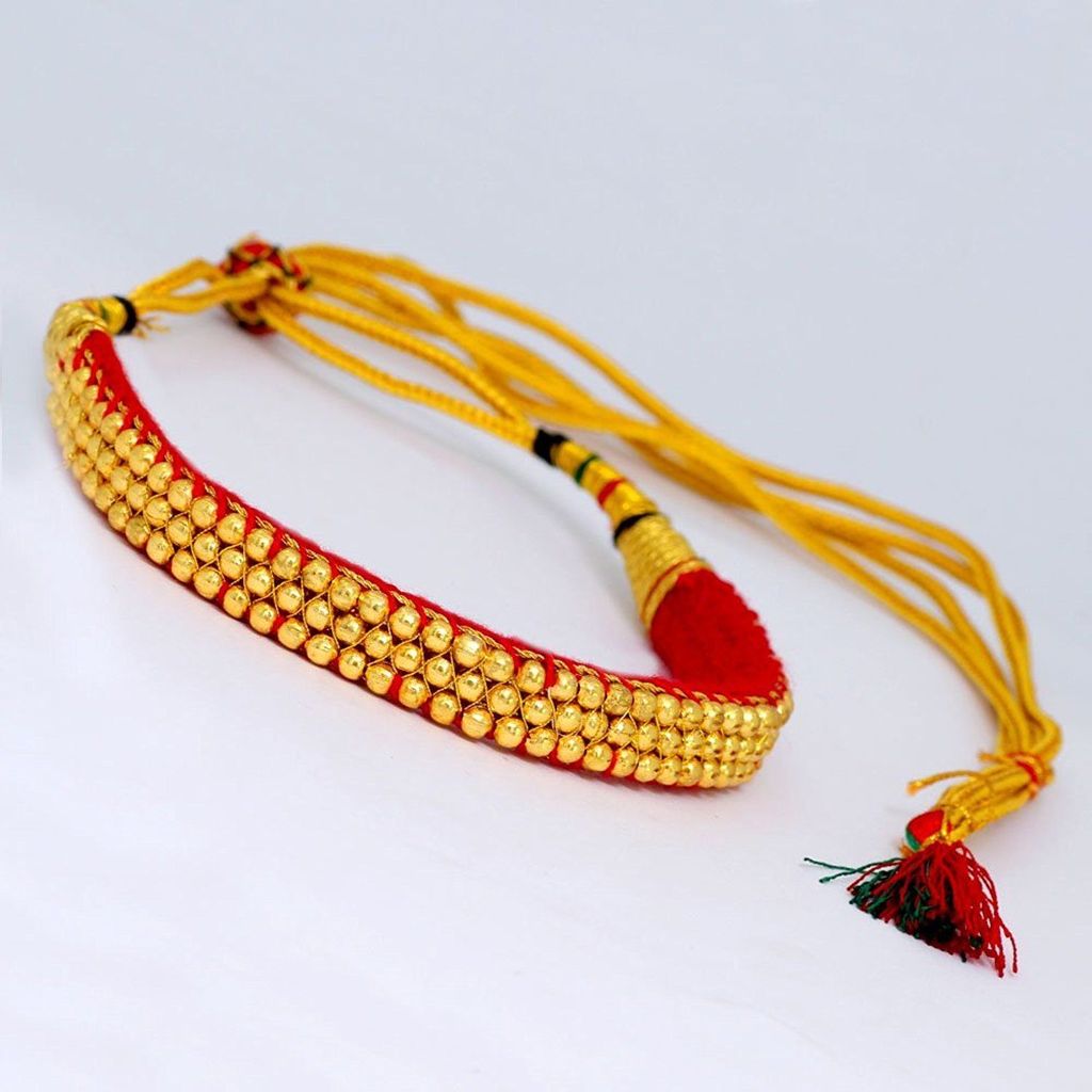Saraa Fabric Red Traditional Gold Plated Adjustable Rajputi/Rajasthani Necklace with Pochi Set for Women