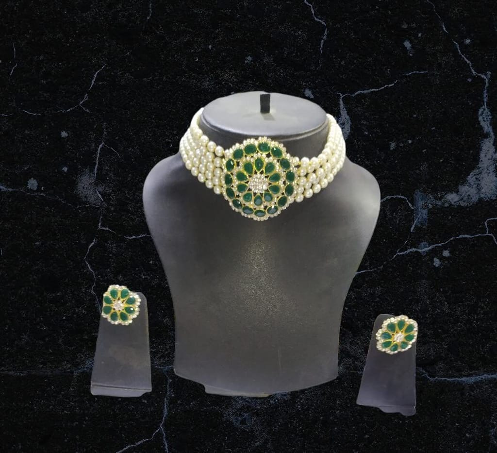 Green Color Choker Set For Girls Women Party Wear