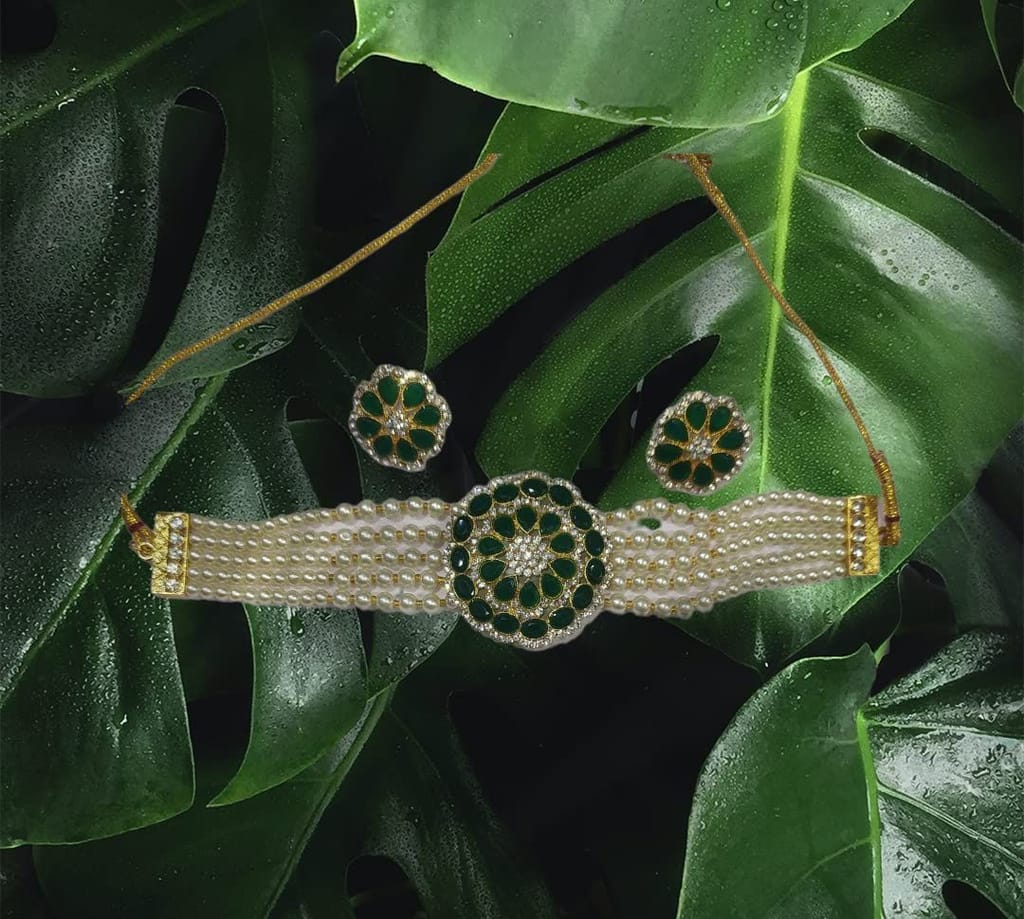 Green Color Choker Set For Girls Women Party Wear