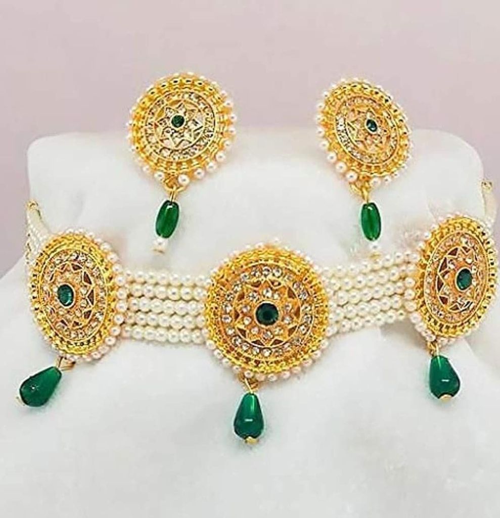 Infinity Jewels Green Color Choker Set For Girls Women