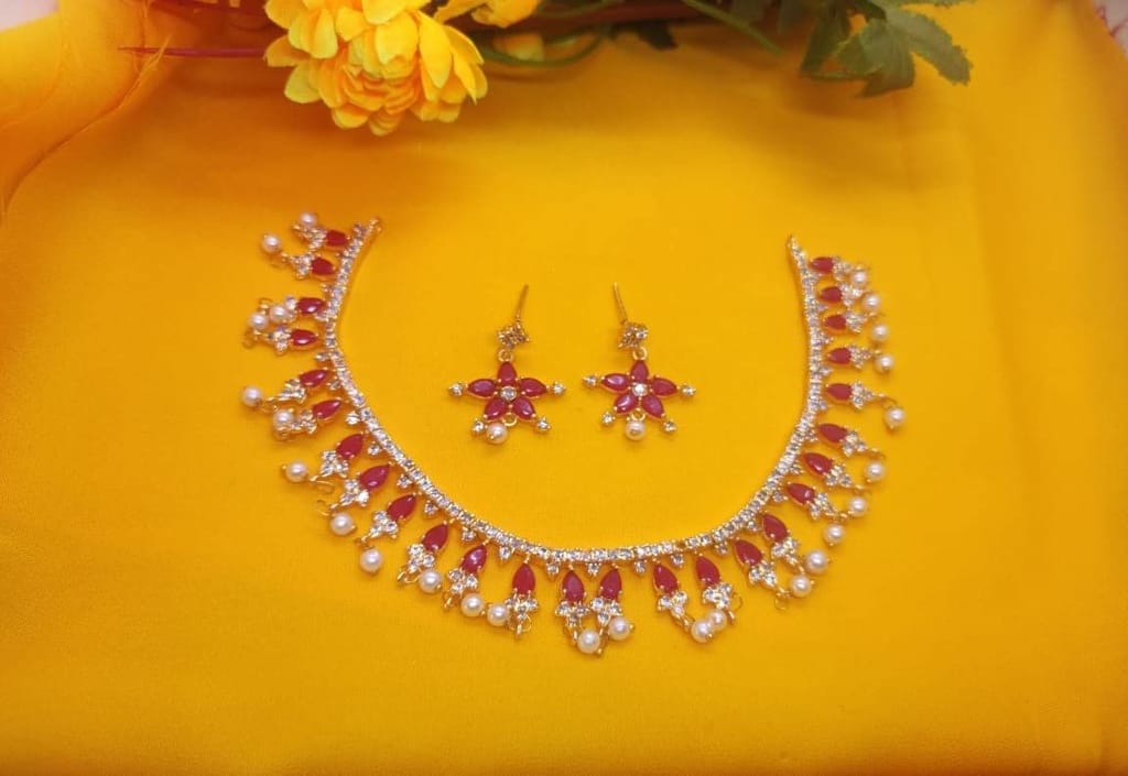 Infinity Jewel's Trendy Red Color Necklace Choker Set For Girls Women