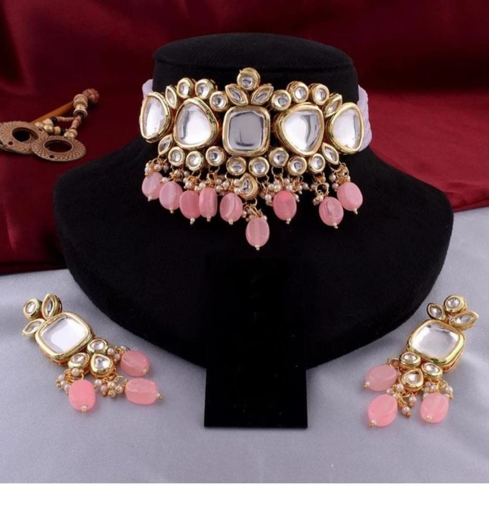 Yash Jewelry Premium Quality Pink Color Heavy Kundan Jewel Set