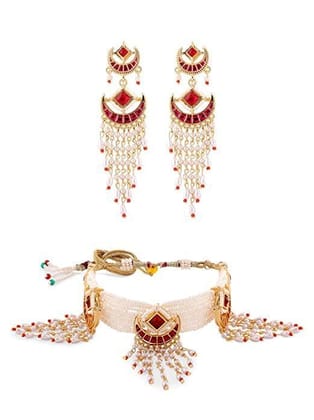 Yash JewelleryCrescent Multistrand Pearls Cascading Choker Necklace & Earring Set For Women