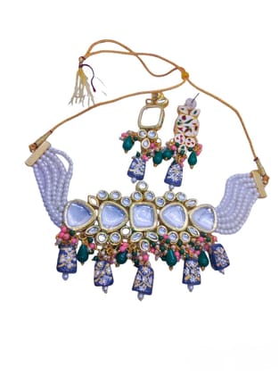 Yash Jewellery Heavy Beads Kundan Grey Color Necklace Set For Girls Women Party Wear