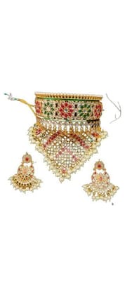 Yash Jewellery Collection Rajasthani Gold Plated Multicolor Kundan Aad Jewelry Set With Earrings Girls Women