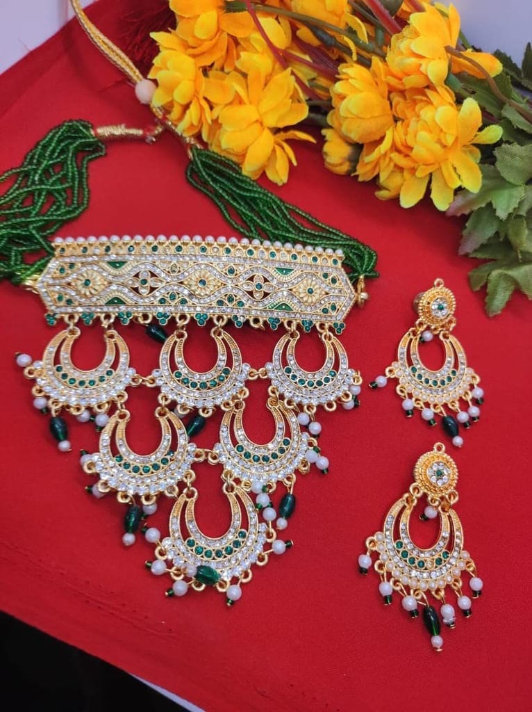 Yash Jewellery Green Rajputi Aad Necklace Set For Girls Women