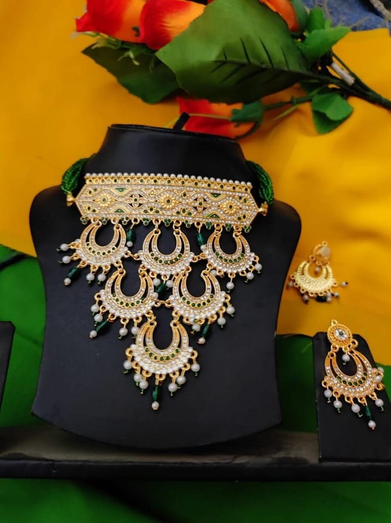 Yash Jewellery Green Rajputi Aad Necklace Set For Girls Women