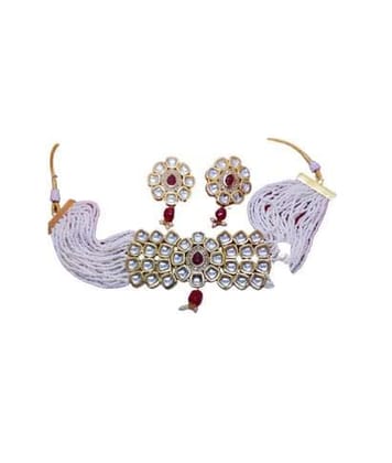 Yash Jewellery Premium quality Stylish Trending Handmade White Beads Kundan Choker Necklace Set Girls Women Party Wear