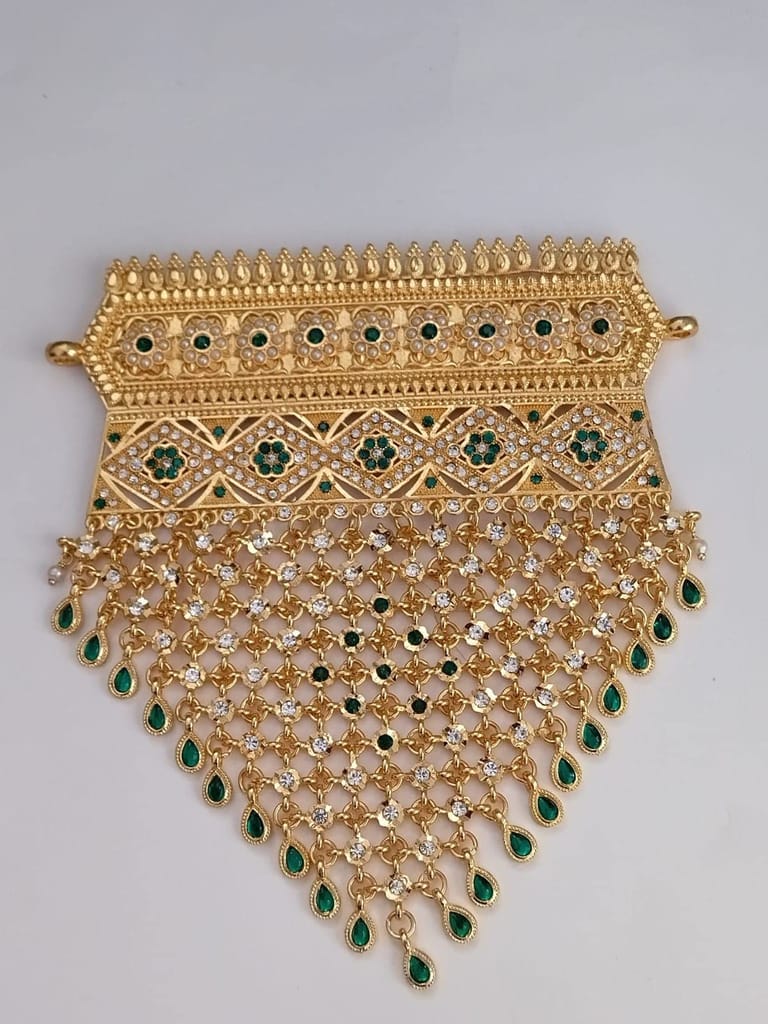Sparkling Gold Plated Rajputi Jadau Aad/Necklace (5inch X 4inch) with Multiple Rhinestones & Beads