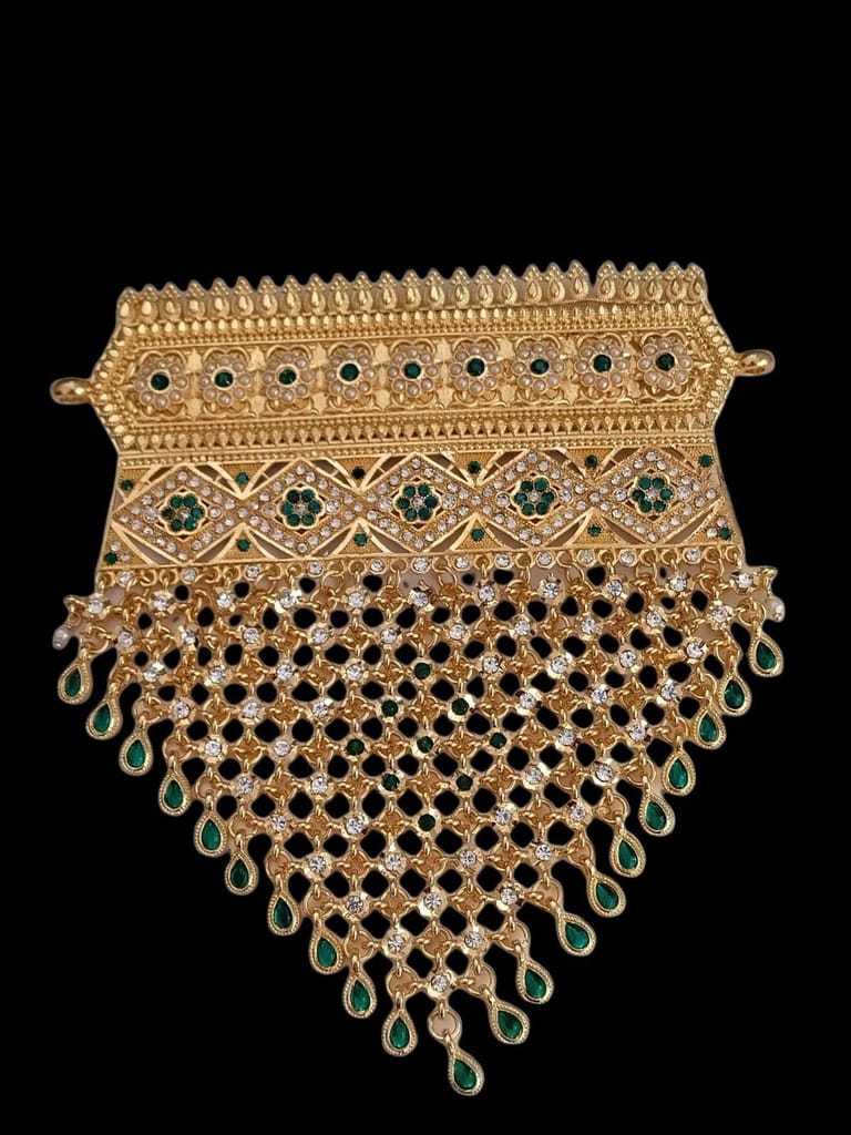 Sparkling Gold Plated Rajputi Jadau Aad/Necklace (5inch X 4inch) with Multiple Rhinestones & Beads