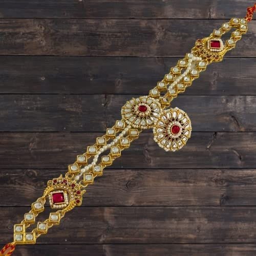 Yellow Kart Mangtika For Women -Traditional Bridal Jewelry Large Round Pendant Sheeshphool Rajasthani Maang Tikka With Borla, Minakari Kundan And Pearls Mathapatti For Women And Girls (Pink)