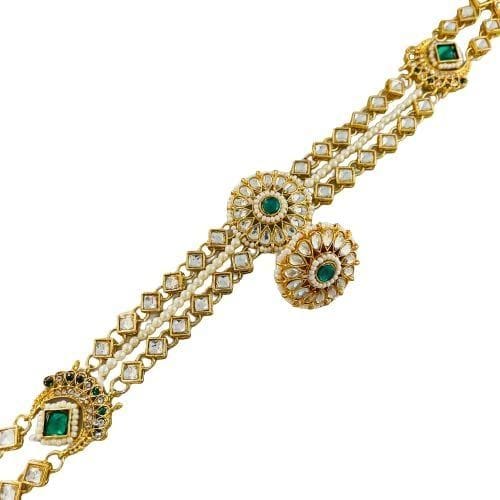 YELLOW KART Mangtika For Women -Traditional Bridal Large Round Pendant Sheeshphool Rajasthani Maang Tikka With Borla, Minakari Kundan And Pearls Mathapatti For Women And Girls, traditional Jewellery (Green)