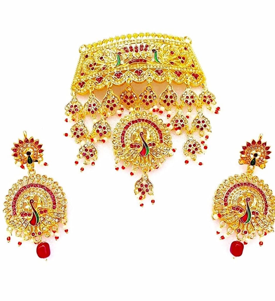 NIKYANKA peacock design white and red American studded Rajputi Rajasthani Aad Timaniya for women
