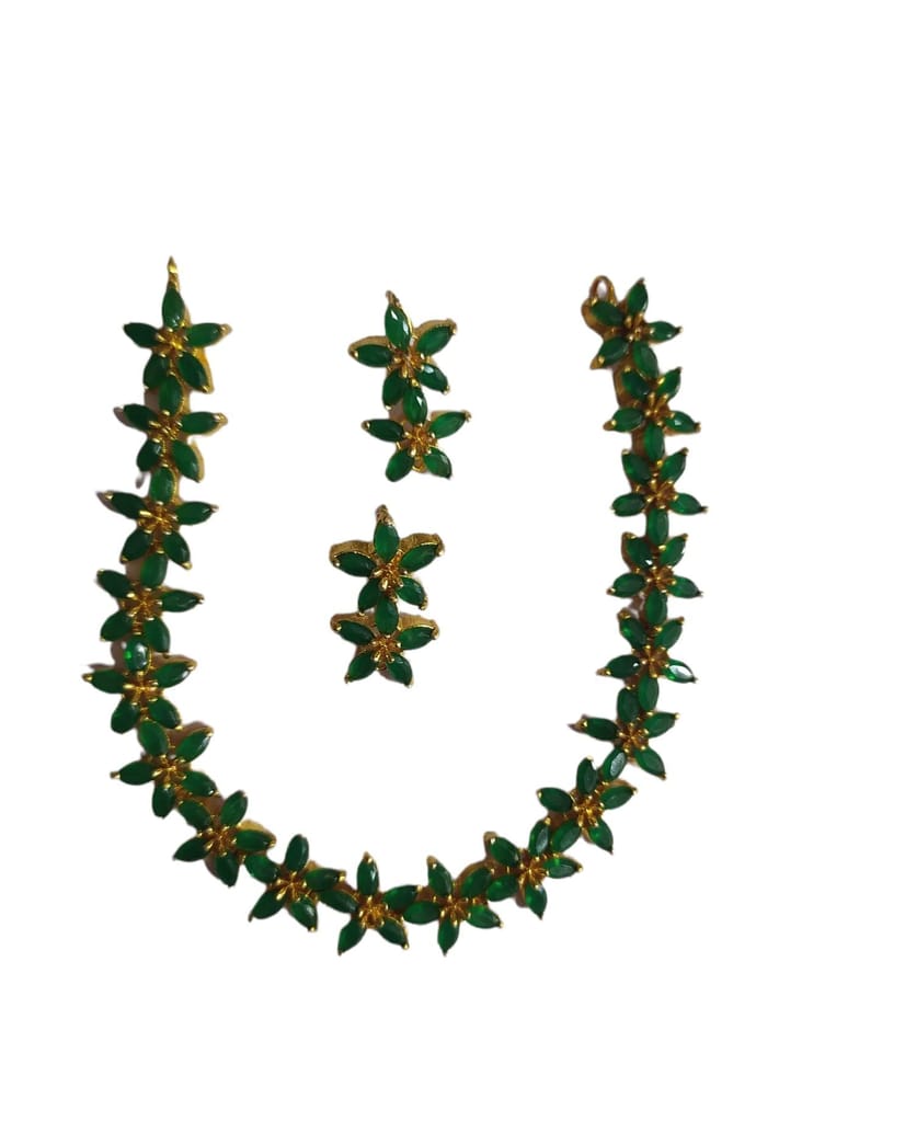 Infinity Jewels Women Green Color Necklace Set With Earrings