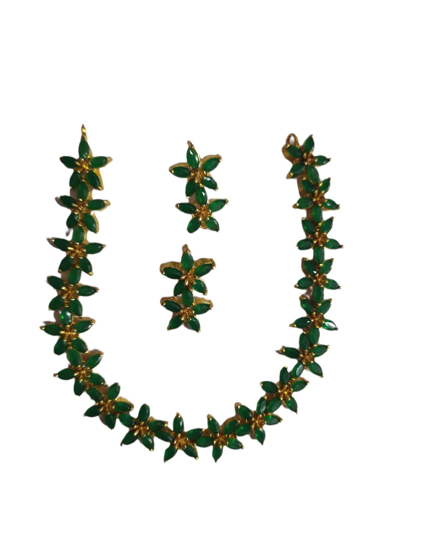 Infinity Jewels Women Green Color Necklace Set With Earrings