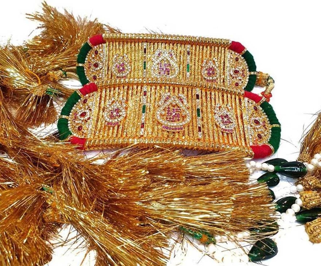 RURU Gold Plated Traditional Rajasthani Padmavati Bajubandh/Armlet Set/bajuband with Loom in Kundan, Meenakari and AD/CZ for Women and Girls