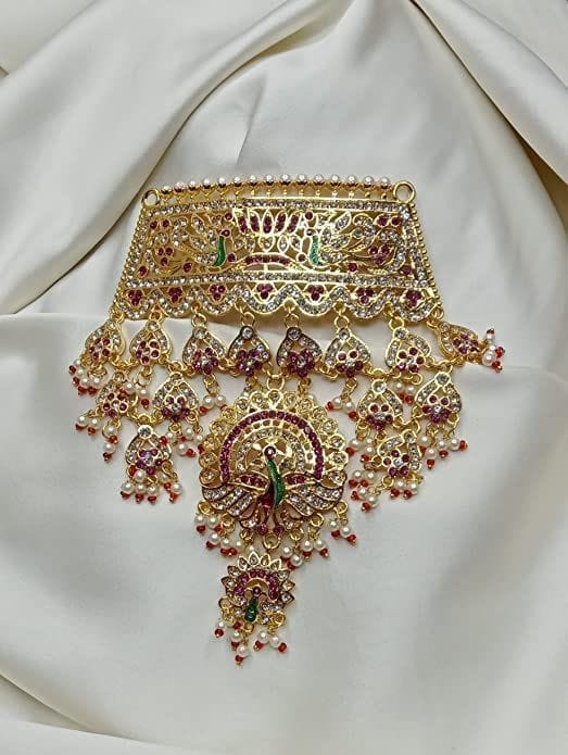 Yash Jewellery Gold Plated Rajasthani Dangling AD/CZ Necklace Set for Women with Peacock Earrings raajwadi royal traditional multicoloured aad set ideal for women