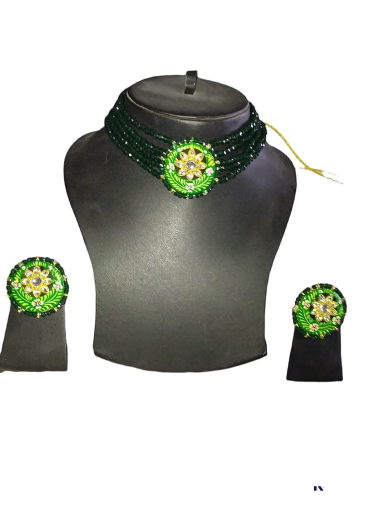 Infinity Jewels Gold Plated Studded Traditional Choker Necklace Jewellery Set for Women