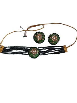 Infinity Jewels Gold Plated Studded Traditional Choker Necklace Jewellery Set for Women